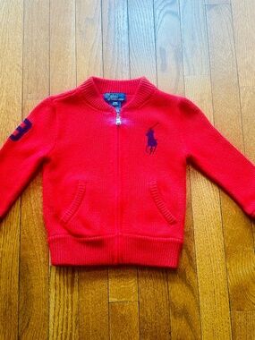 Polo Ralph Lauren Red Knit Zip Sweater Boys 24M Big Big Pony Logo